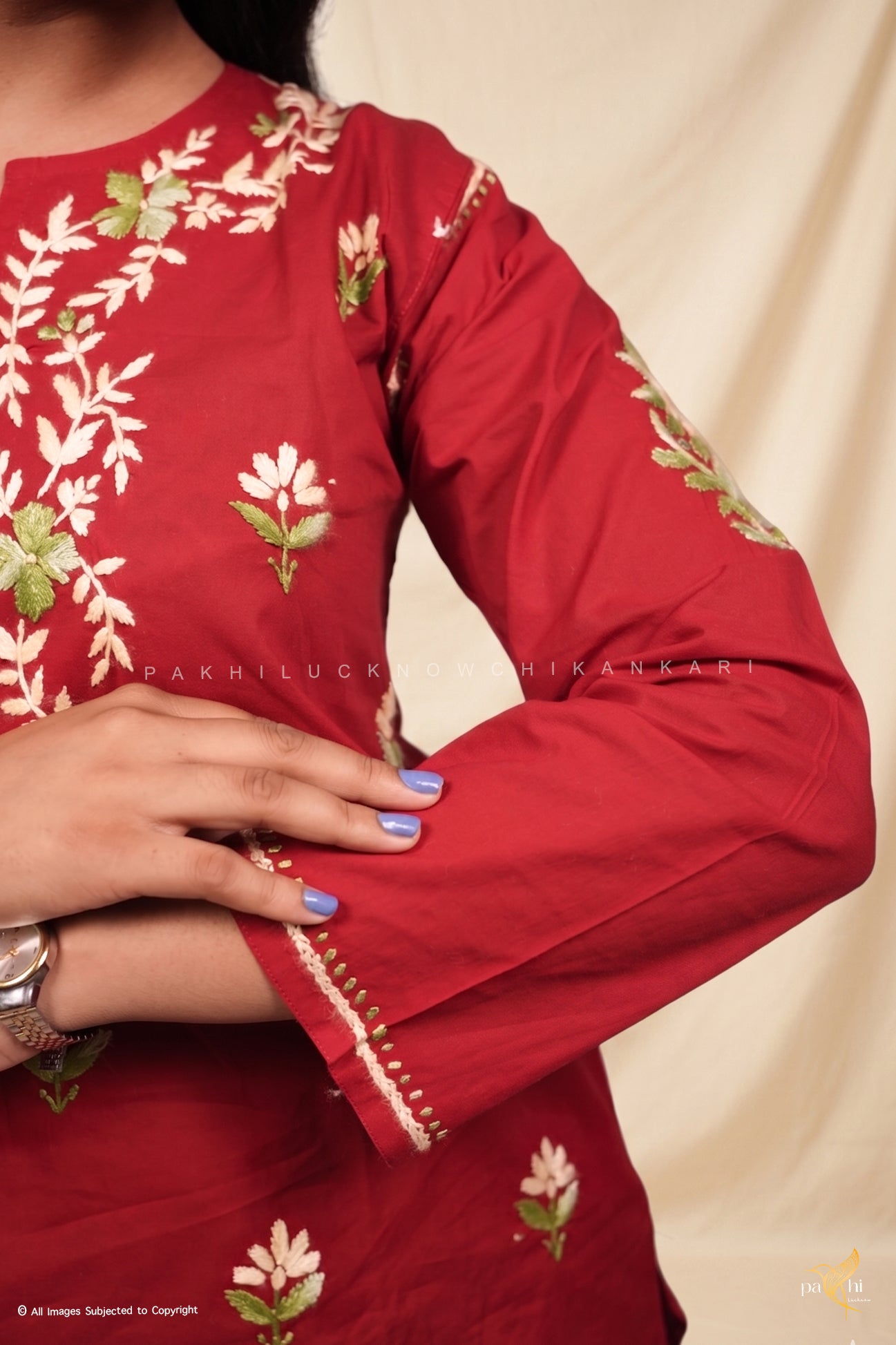 Deep Red Chikankari Kurti