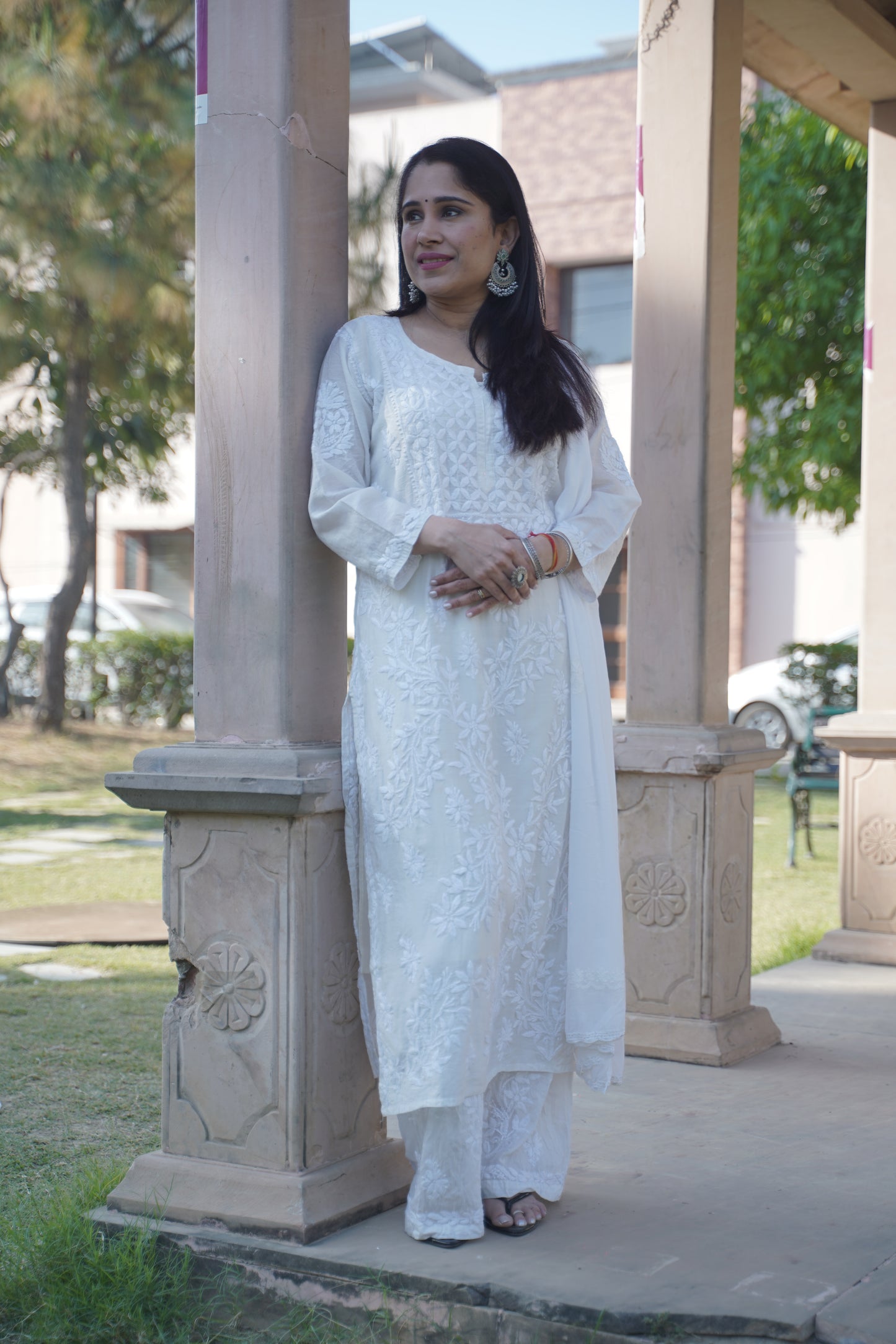 Chanderi Chikankari Kurta Dupatta Set