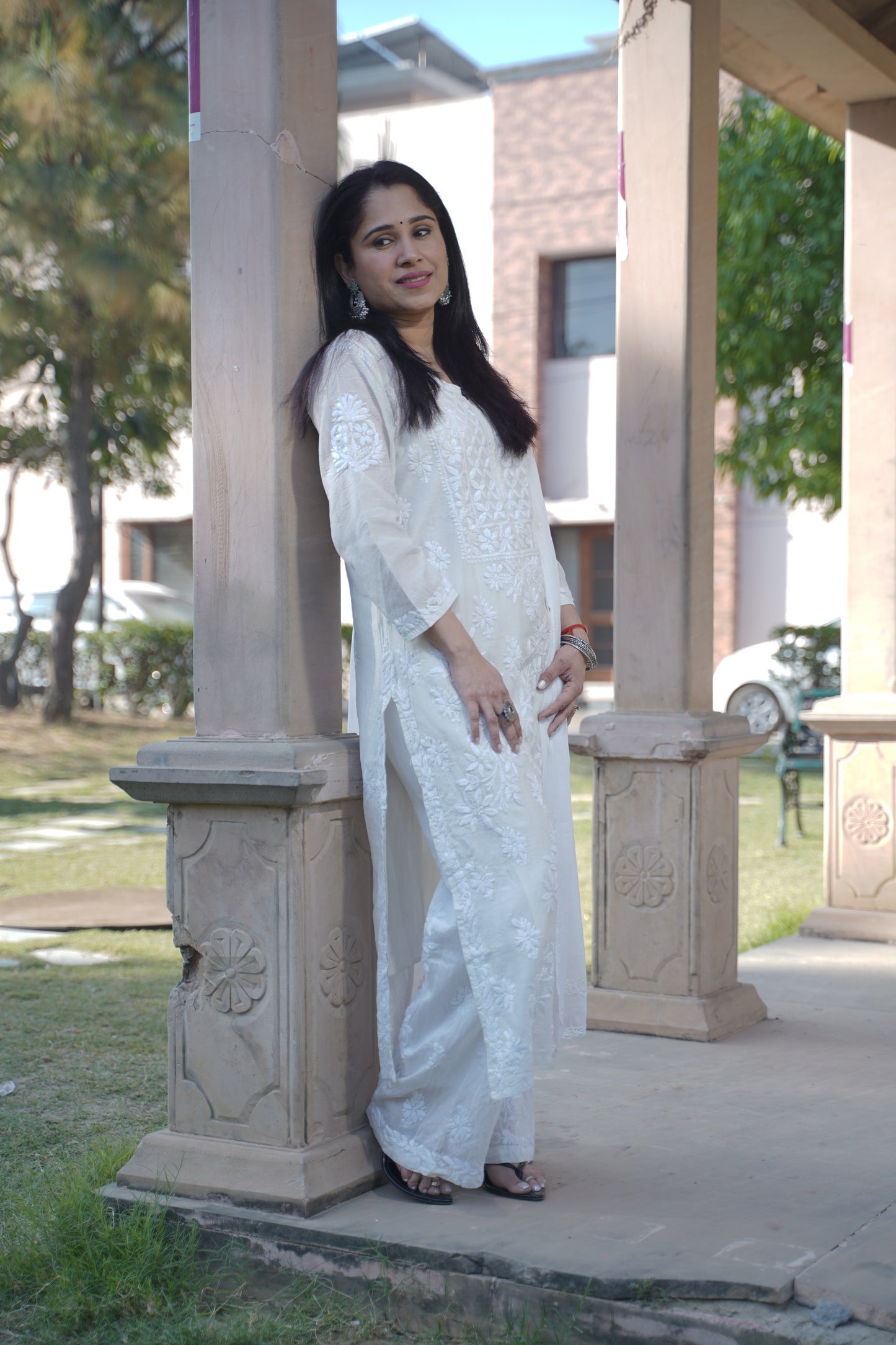 Chanderi Chikankari Kurta Dupatta Set