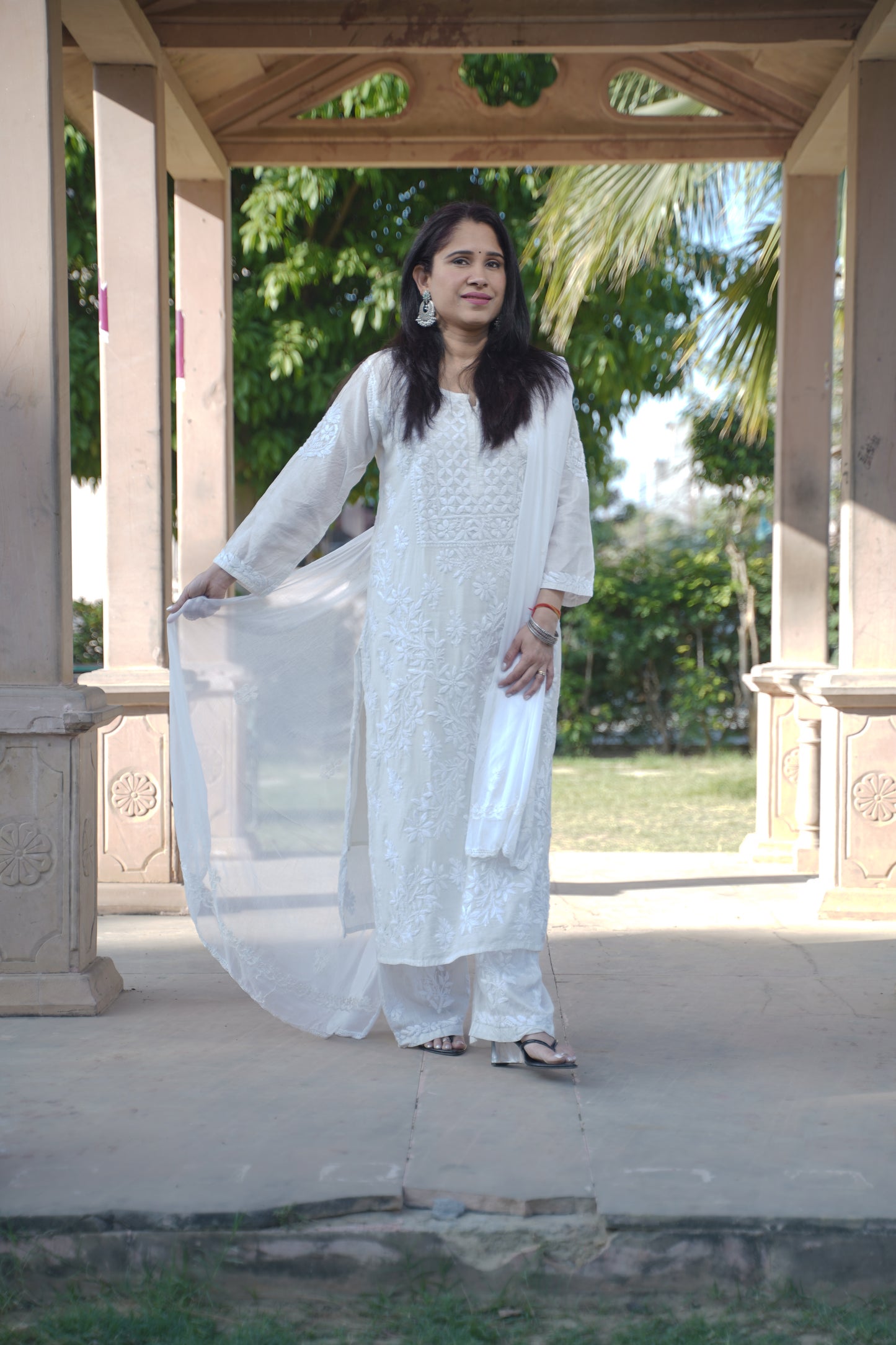 Chanderi Chikankari Kurta Dupatta Set