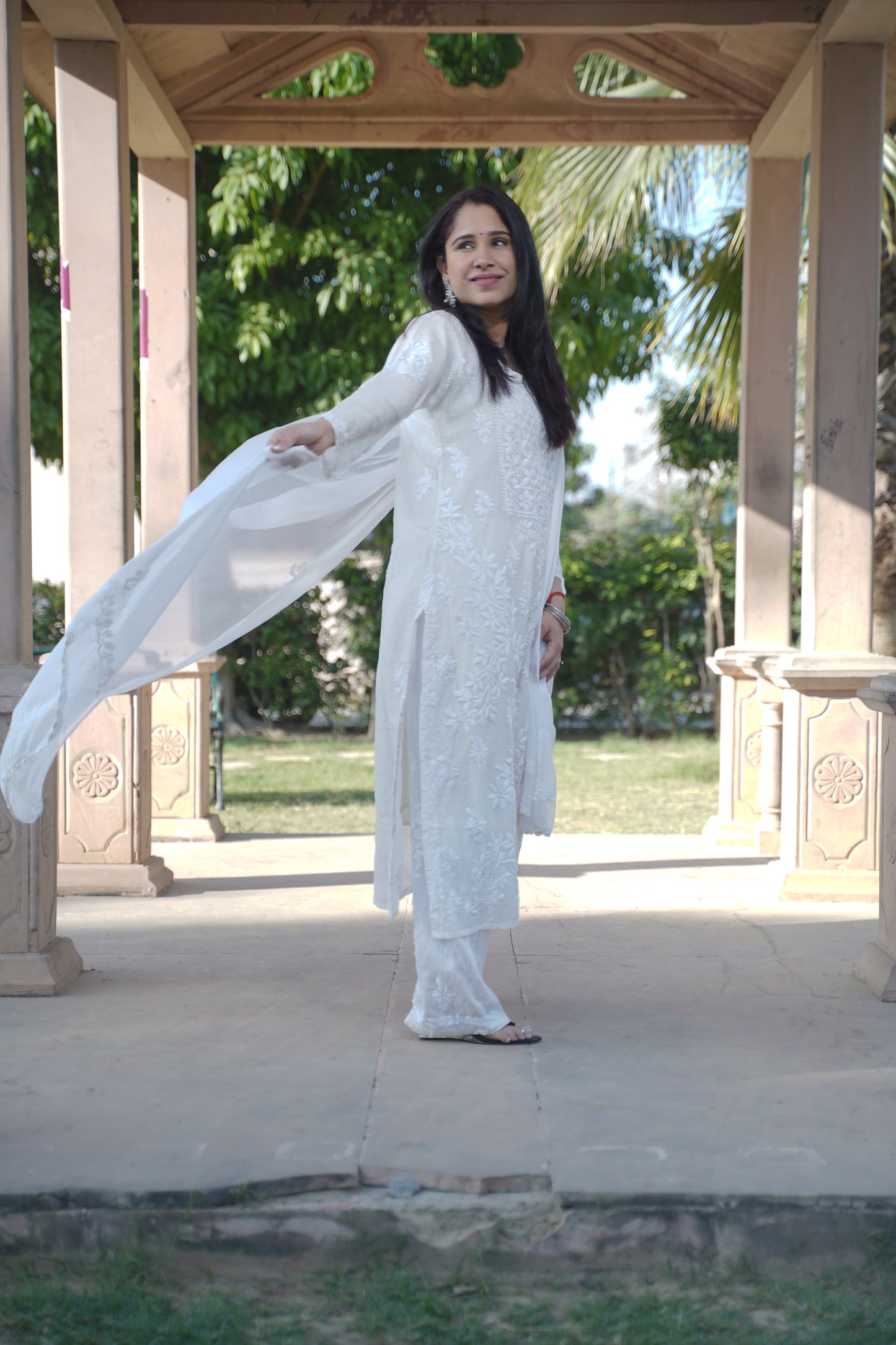 Chanderi Chikankari Kurta Dupatta Set