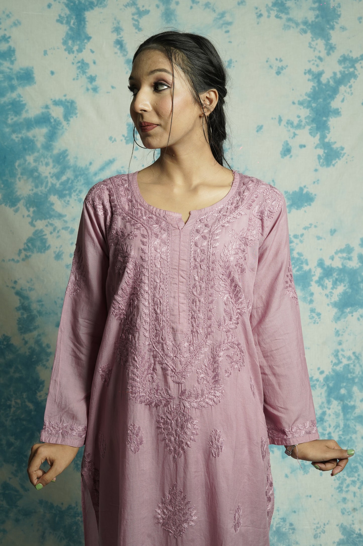 Modal Chikankari long Straight kurti