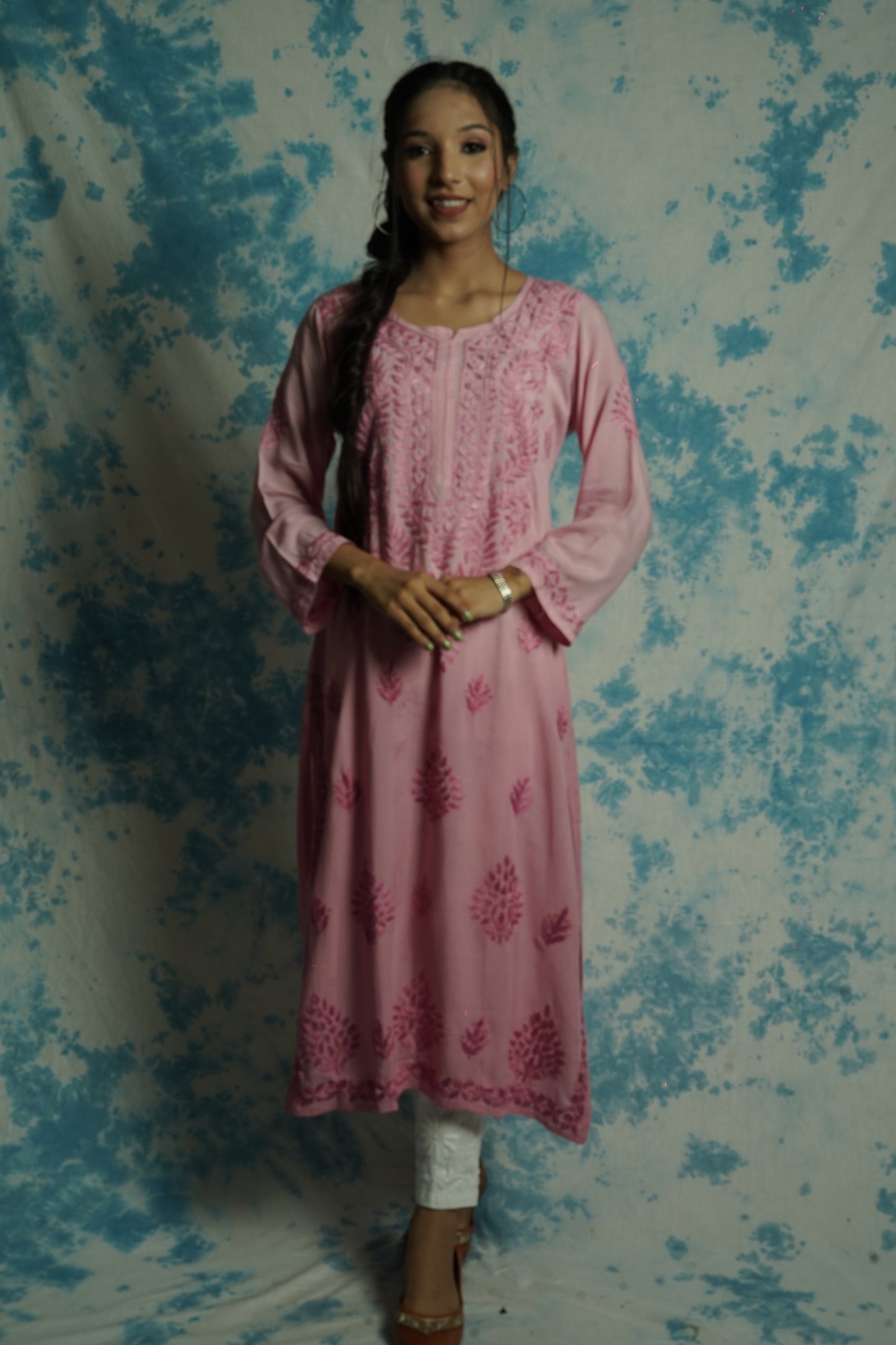 Modal Chikankari long Straight kurti
