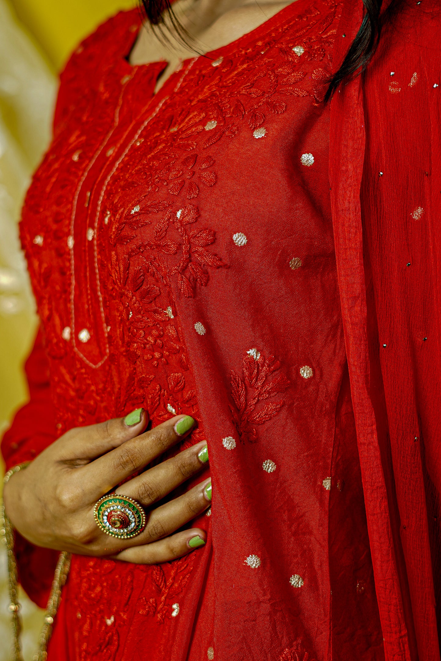 Chanderi Brocade Chikankari kurta dupatta set