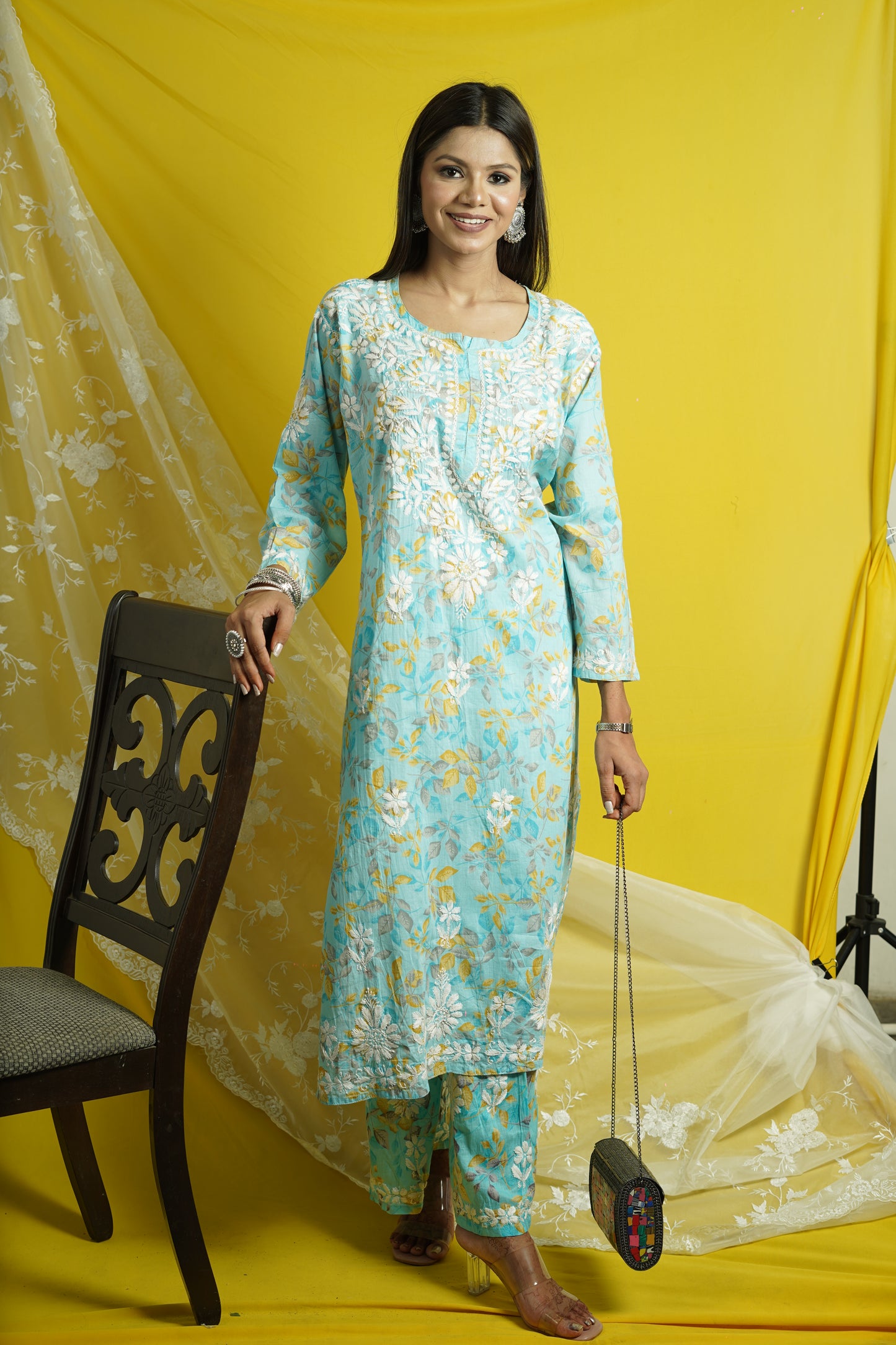 Cotton Chikankari printed co-ord set