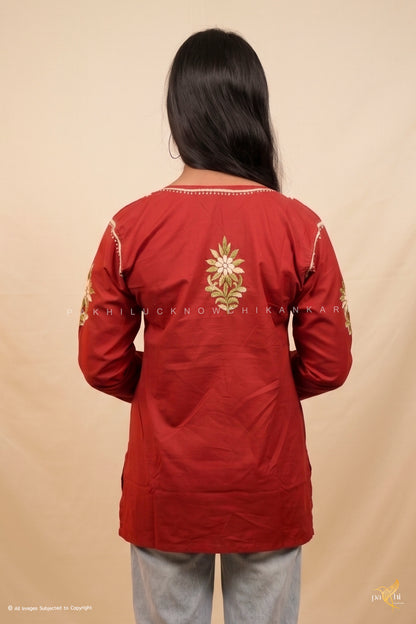 Deep Red Chikankari Kurti