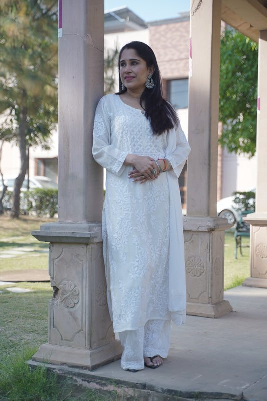 Chanderi Chikankari Kurta Dupatta Set