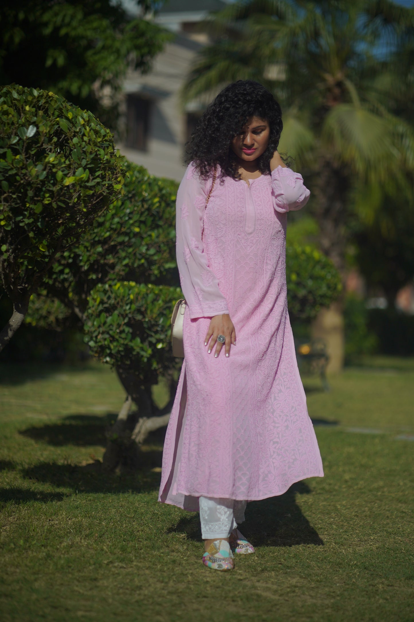 Georgette long Chikankari kurti