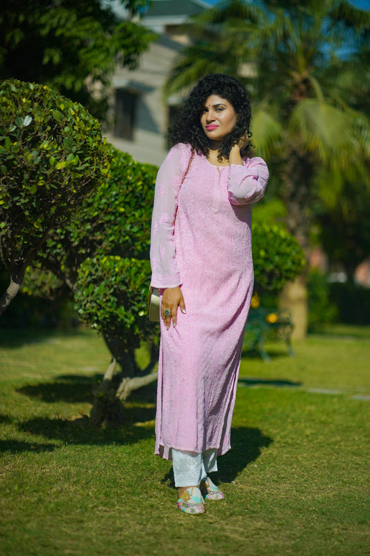 Georgette long Chikankari kurti