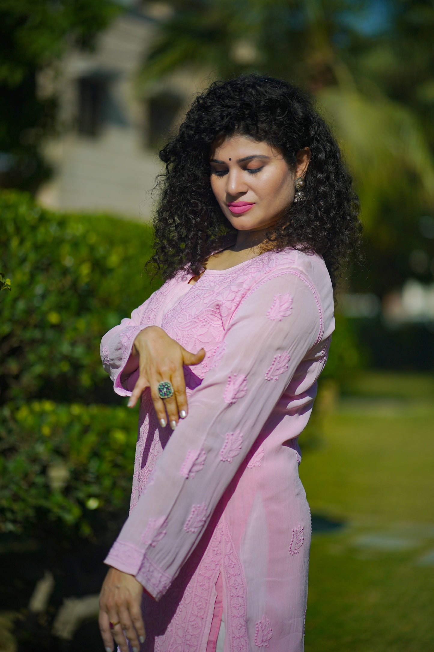 Georgette long Chikankari kurti