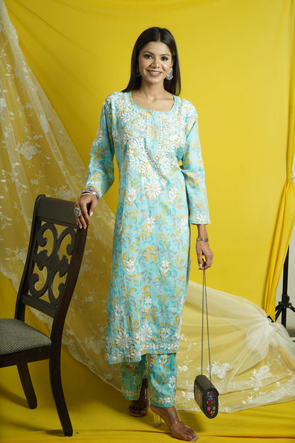 Cotton Chikankari printed co-ord set