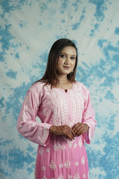 Muslin Silk Long Chikankari Kurti