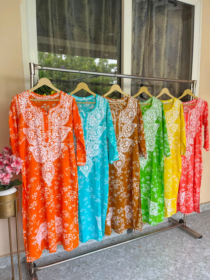 Mul Mul Printed Chikankari Kurti